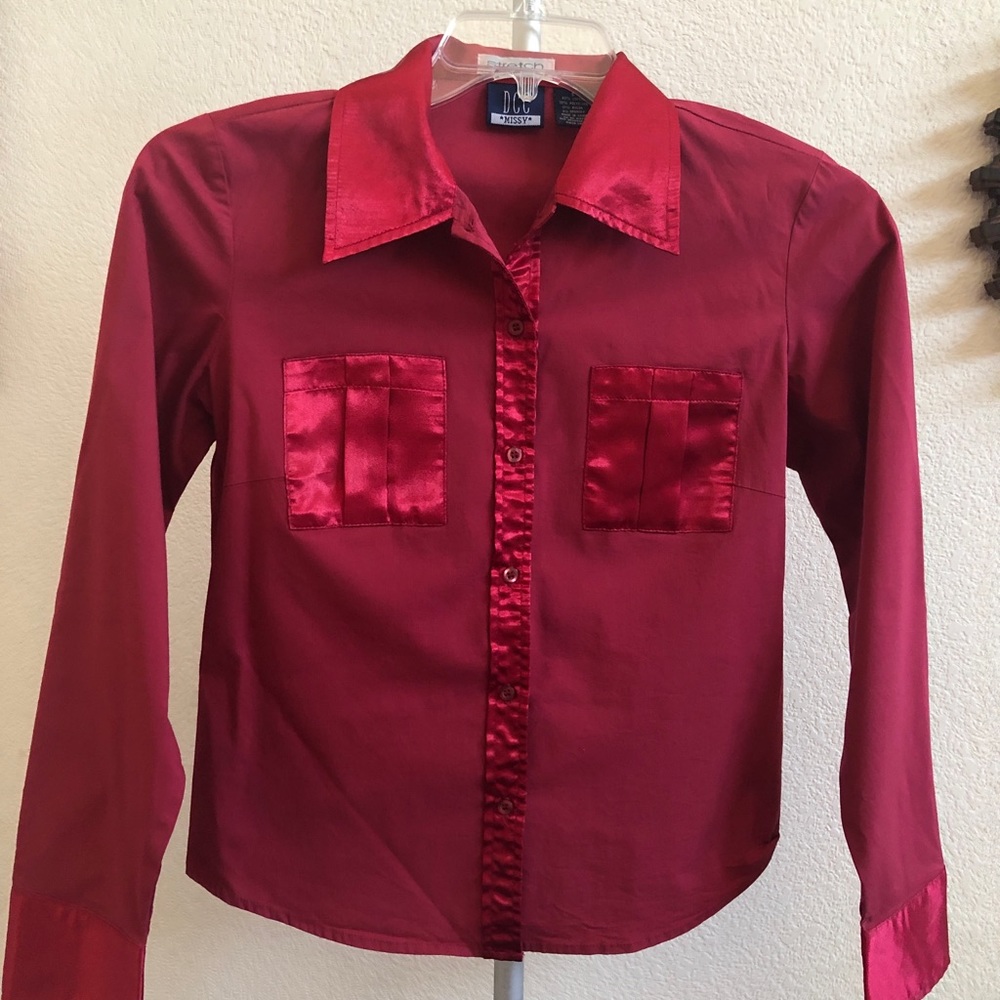 4/$20 Red Stretchy Top Blouse Silk Accent Small